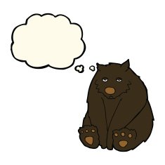 cartoon unhappy black bear with thought bubble N7
