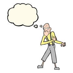 cartoon old man having heart attack with thought bubble N8