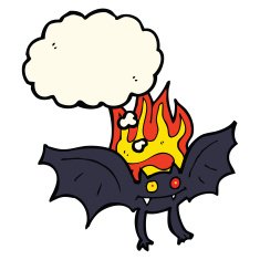 cartoon vampire bat with thought bubble N6
