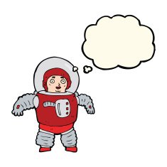 cartoon space man with thought bubble N13