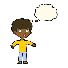 cartoon happy man with thought bubble N315