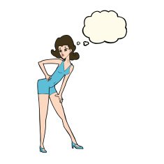 cartoon model woman posing with thought bubble N8