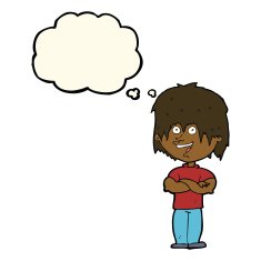 cartoon happy man with thought bubble N316