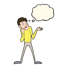 cartoon nervous man with thought bubble N98