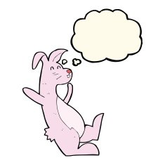 cartoon pink bunny with thought bubble N4