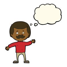cartoon dad waving with thought bubble N7