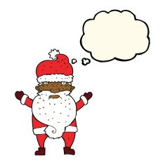 cartoon grumpy santa with thought bubble N7