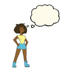 cartoon capable woman with thought bubble N7