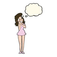 cartoon excited woman with thought bubble N98
