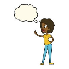 cartoon woman waving with thought bubble N248