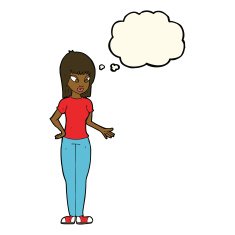 cartoon woman explaining with thought bubble N33