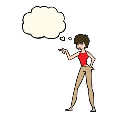 cartoon woman pointing with thought bubble N145