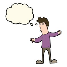 cartoon curious man with thought bubble N44
