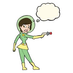 cartoon sci fi girl with thought bubble N6