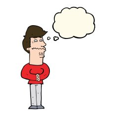 cartoon nervous man with thought bubble N99