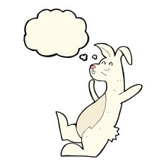 cartoon white rabbit with thought bubble N4