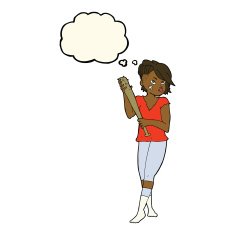 cartoon pretty punk girl with baseball bat thought bubble N7