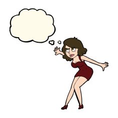 cartoon female spy with thought bubble N20