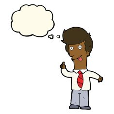 cartoon office man with crazy idea thought bubble N7