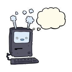 cartoon old computer with thought bubble N12
