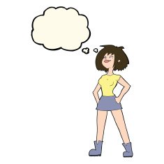 cartoon capable woman with thought bubble N8