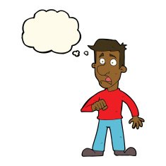 cartoon shocked man with thought bubble N75