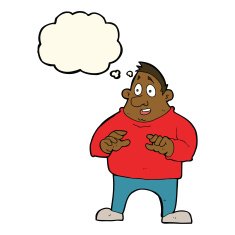 cartoon excited overweight man with thought bubble N6