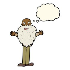 cartoon bearded old man with thought bubble N24