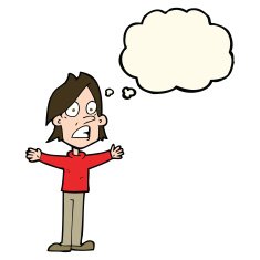 cartoon frightened man with thought bubble N64