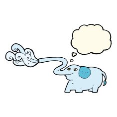 cartoon elephant squirting water with thought bubble N13