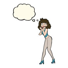 cartoon surprised woman with thought bubble N173
