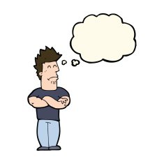 cartoon sulking man with thought bubble N7