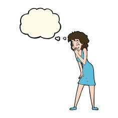 cartoon woman laughing with thought bubble N7