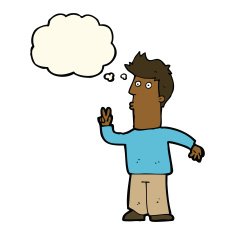 cartoon man signalling with hand thought bubble N4
