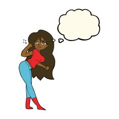 cartoon woman raising fist with thought bubble N7