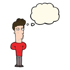 cartoon bored man with thought bubble N25