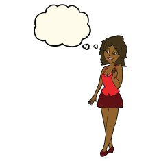 cartoon attractive office woman with thought bubble N7