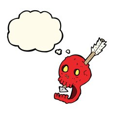 funny cartoon skull and arrow with thought bubble N7