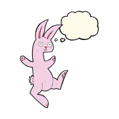 funny cartoon pink rabbit with thought bubble N4