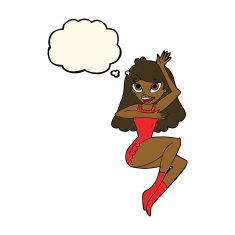 cartoon woman in lingerie with thought bubble N29