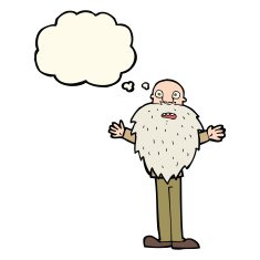 cartoon bearded old man with thought bubble N25