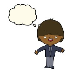 cartoon happy boy with open arms thought bubble N13