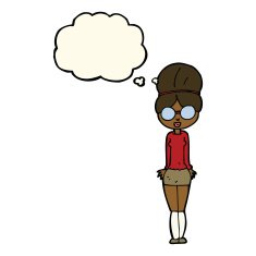cartoon librarian woman with thought bubble N7