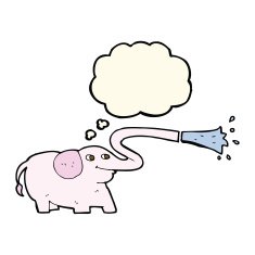 cartoon elephant squirting water with thought bubble N15