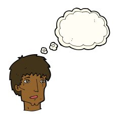 cartoon worried man with thought bubble N65