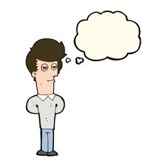 cartoon jaded man with thought bubble N13