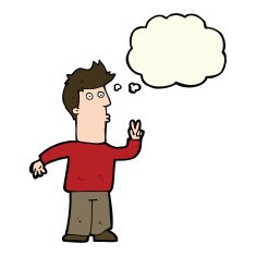 cartoon man signaling with hand thought bubble N4