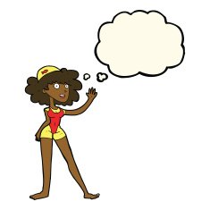 cartoon swimmer woman with thought bubble N7