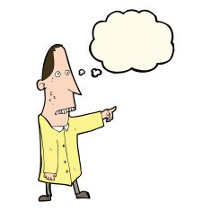 cartoon ugly man pointing with thought bubble N8