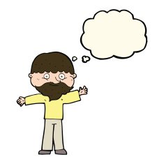 cartoon happy man with beard thought bubble N32